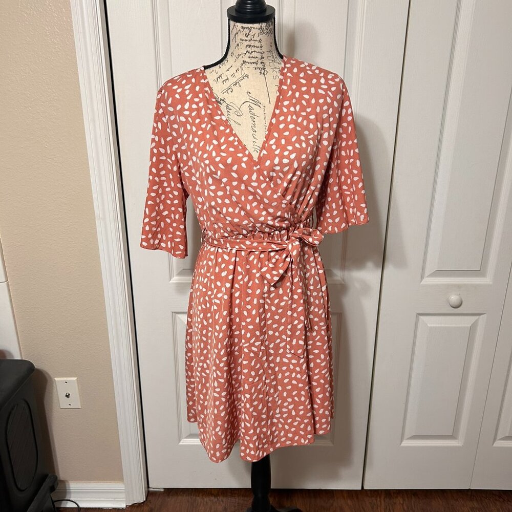 Shein size large flutter sleeve faux wrap dress elastic waist